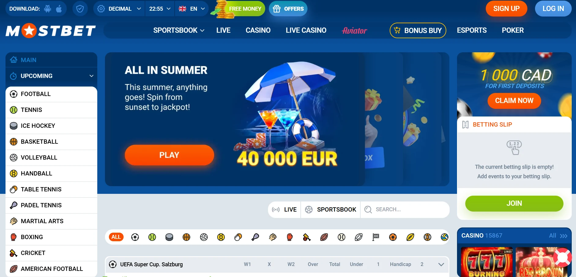 Mostbet screen